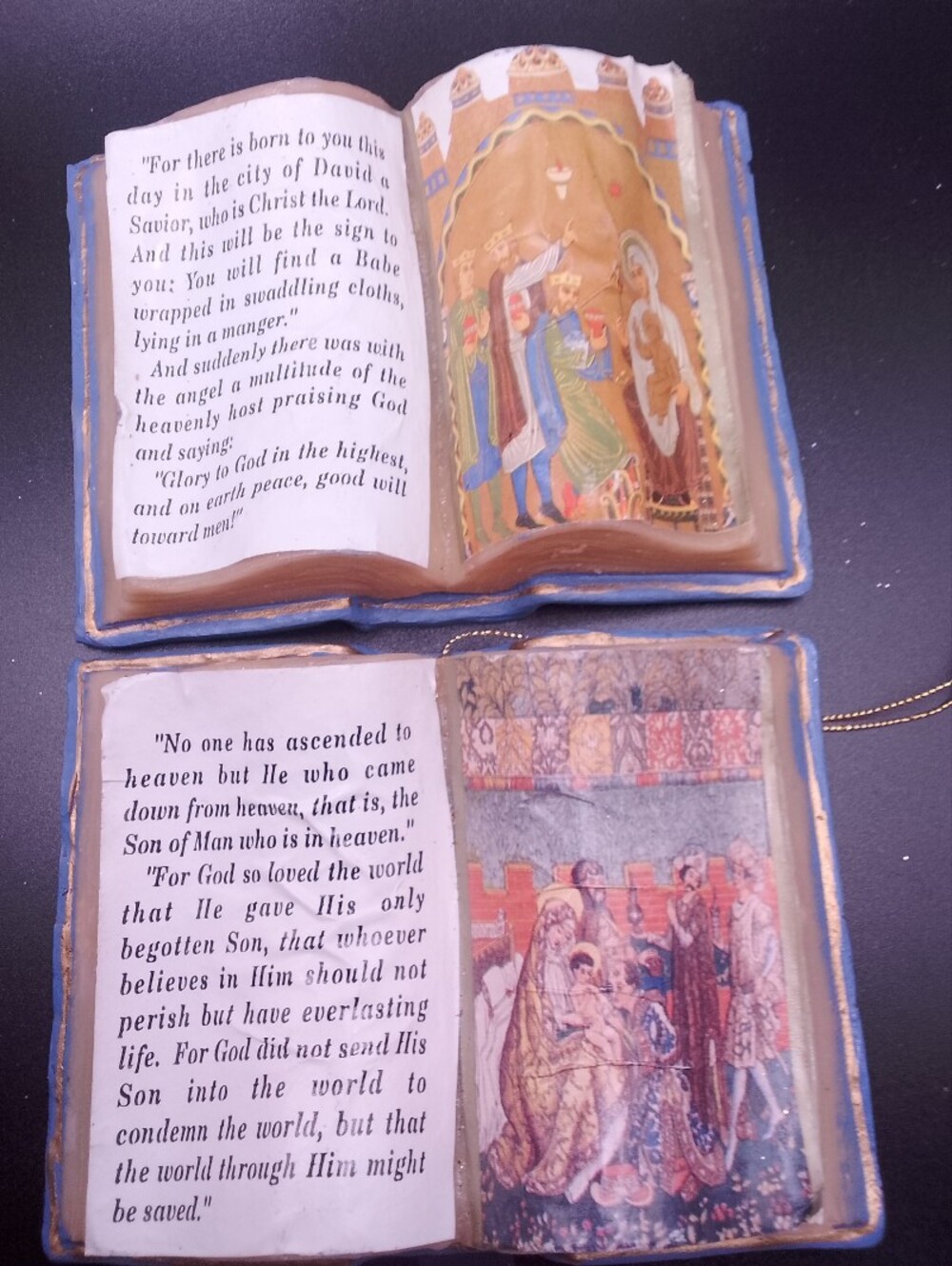 Pair Of Silvestri Resin And Paper Bible Book Ornaments